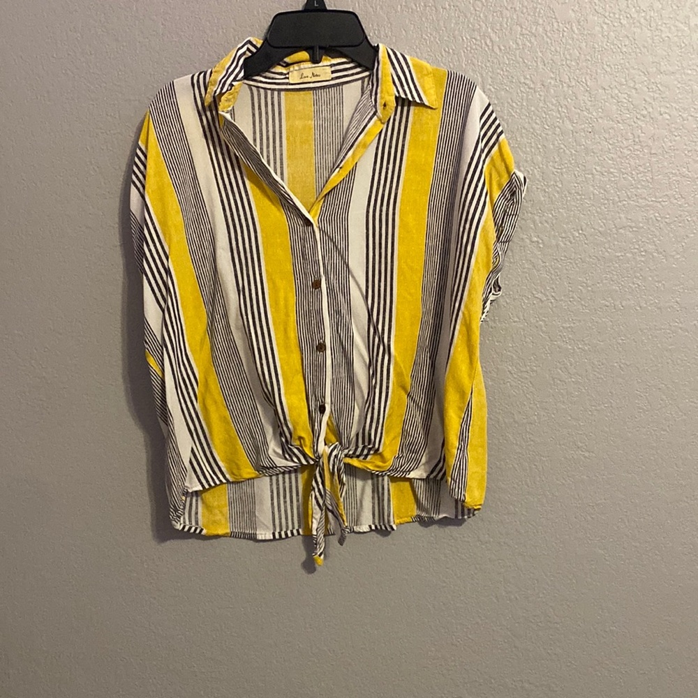Love Notes striped yellow and grey button up